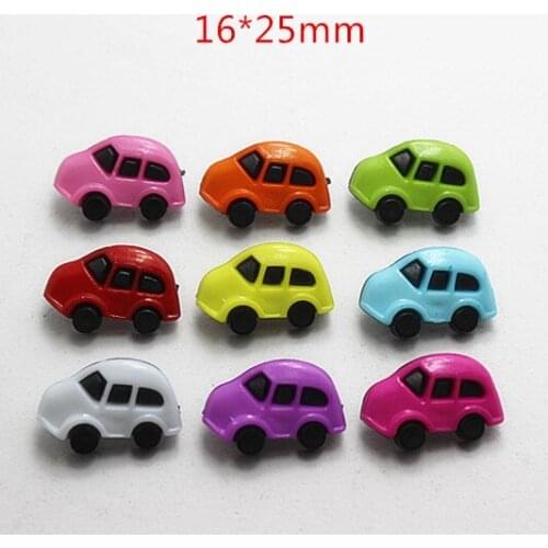 50PCS 16*25mm Mix Colors Cute Car shape plastic button 1 hole Sewing Children Buttons