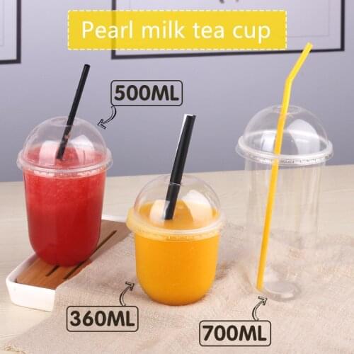 50pcs High quality transparent disposable cups 360ml/500ml/700ml party favor U shape cute creative beverage cup wtih lid