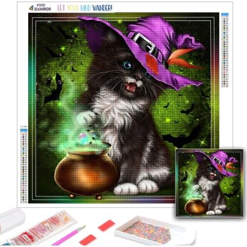 Diamond Painting Halloween Cat 5D DIY Full Diamond Embroidery Mosaic Paintings Animal Picture Wall Decor Art Cross Stitch Kits
