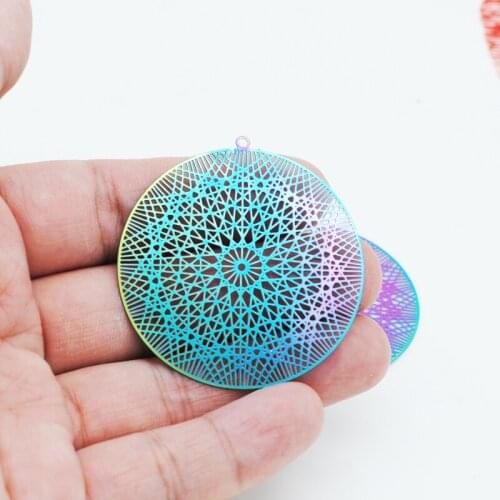 10pcs/Lot Hollow Out Circle Rainbow Color 100% Stainless Steels Pendants Fashion DIY Jewelry Earring Making Charms