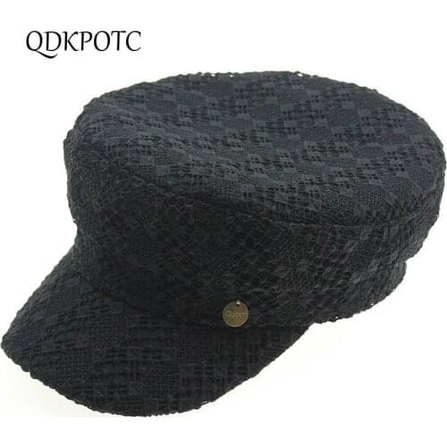 2021 Hat summer Autumn New Women Hollow Out Lace Military Hats Fashion Thin Section Breathable Casual Travel Berets QDKPOTC
