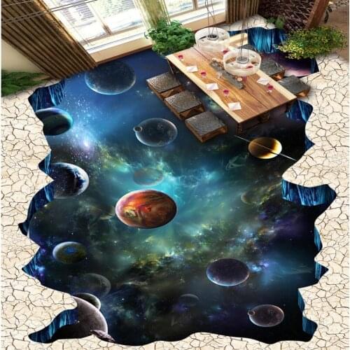 Free Shipping Space 3D painting floor thickened waterproof bathroom bedroom home decoration flooring wallpaper mural