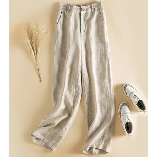 Linen Wide Leg Pants Women Summer 2021 Casual Loose Cotton Linen Pants Womens Drape Trousers Elastic High Waisted Straight Pant