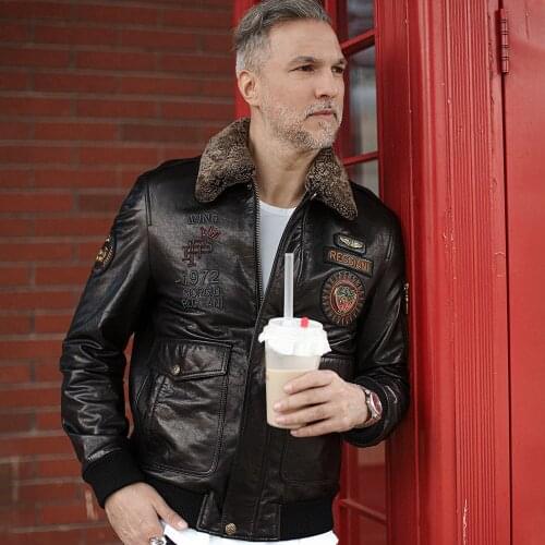 Black Bomber Leather Jacket With Fur Collar