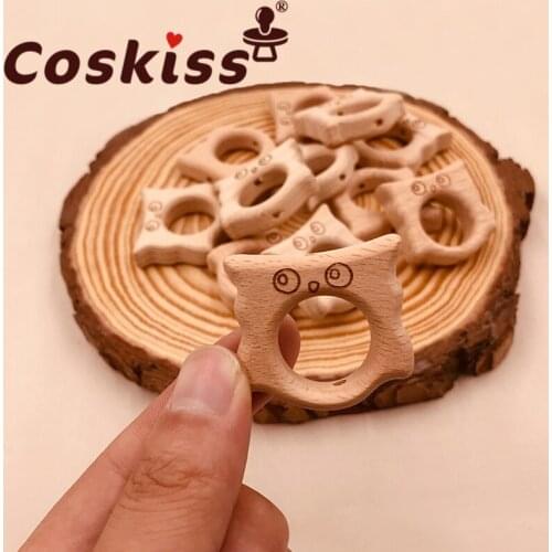 Coskiss 100pcs Food Grade Wood Bead Beech Wooden Clouds Animal Beads DIY Teething Nursing Mom Necklace jewelry Making Teethers