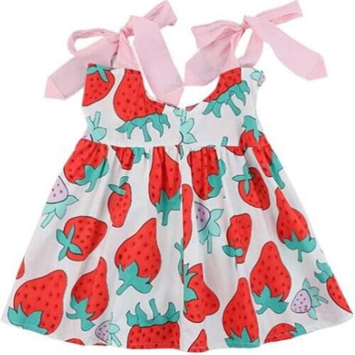 DFXD 2020 Summer Dress For Girls Fashion Sleeveless Strawberry Bow Sling Princess Dress Toddler Girl Clothes 2-7T Beach Dress