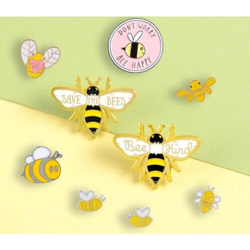 Insect Bee Series Enamel Pins Cartoon Cute Animal "BEE HAPPY" Brooches Badges Bag Clothes Lapel Pins Jewelry Gifts For Friends