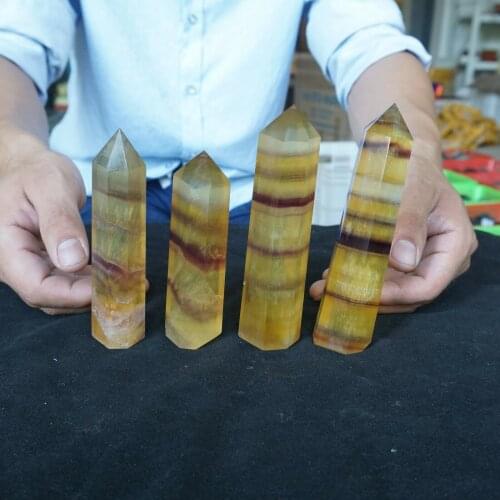 2.2LB 3-4Pcs Natural Yellow Golden Fluorite Quartz Crystal Point Tower Polished Healing from China Wholesales Free Shipping
