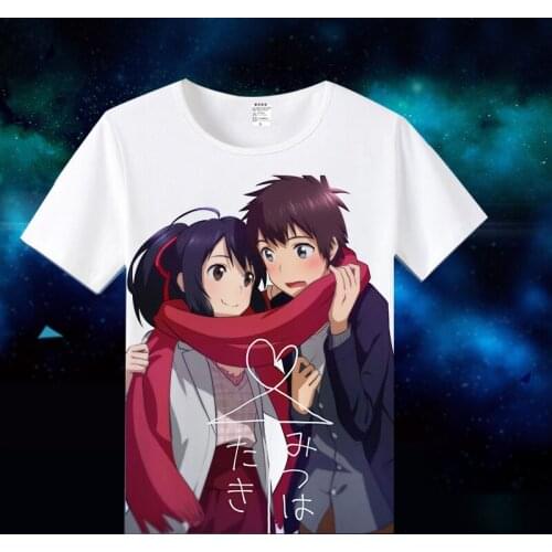 Your Name Cosplay T Shirt Tachibana Taki Miyamizu Mitsuha Short Sleeves T-Shirt Cartoon Top Tee Graphic tshirt Halloween Costume