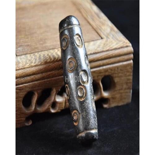 Chinese Hongshan Culture Antique Jade Black Iron Meteorite Day Bead Statue Handicraft Home Decoration