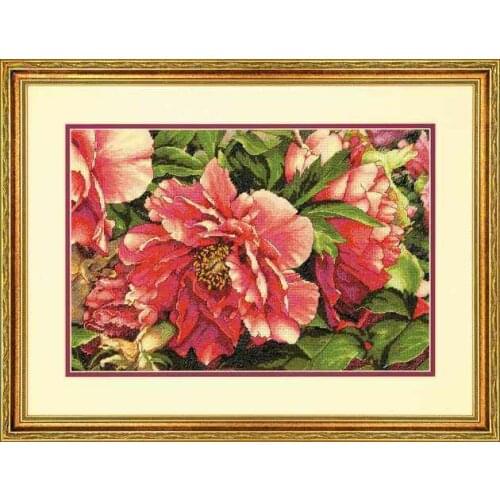 Coral Peonies Peony Pink Flower Top Quality Embroidery Needlework 14CT Unprinted Cross Stitch Kits DIY Handmade Art Home Decor