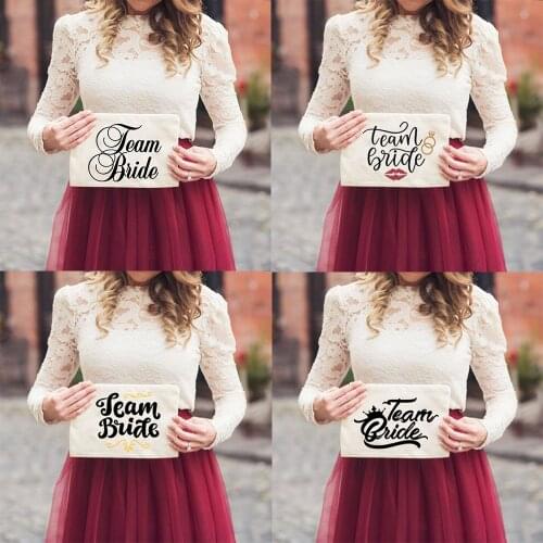 Team Bride Cosmetic Bags Bachelorette Wedding Party Makeup Cases Harajuku Canvas Makeup Pouch Custom Gift Women Zipper Pouch