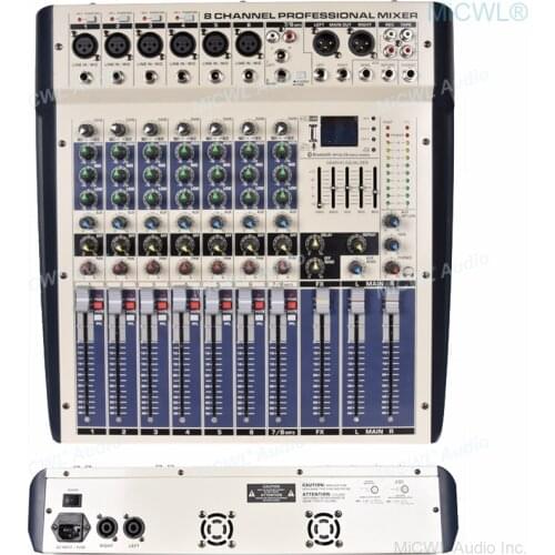 Beautiful High Power Mixer 2400W Amplifier 8 Channel Bluetooth Mixing Console with USB 48V Phantom Power DJ Digital Audio Mixer
