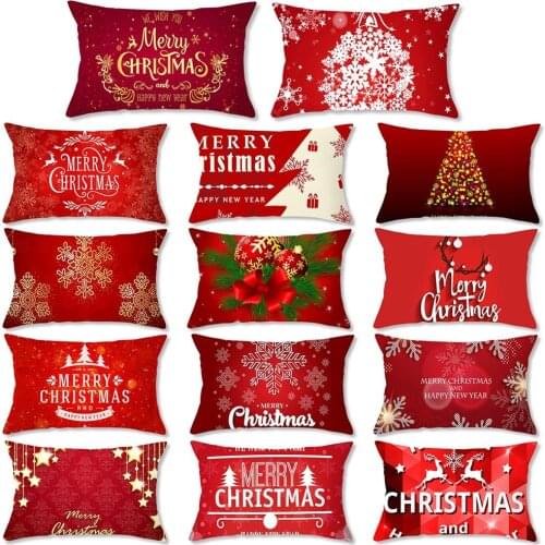 Red Christmas Theme Rectangle Plush Decorative Pillow Case Sofa Cushion Cover 30*50 Cm Festival Home Room Accessories
