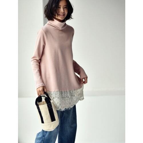 MICOCO R199B Literary fashion sweet lace medium long loose high collar hoodie Female winter