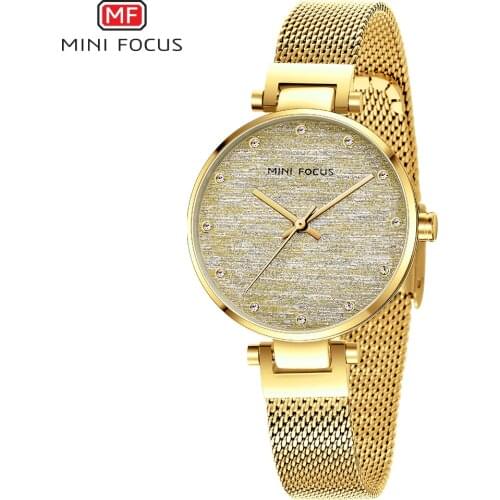MINI FOCUS Women Watches Women Diamond Bracelet Quartz Wrist Watch Top Luxury Gold Stainless Steel Mesh Belt Ladies Dress watch