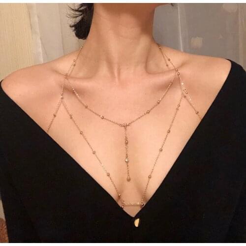 Fashion Metal Chest chain Women Sexy Hollowed-Out Bikini Necklace Body Chain Sexy Body Chain Necklace Elegant Beach Bikini