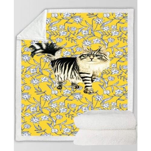 Soft Cozy Blankets Funny Cat Retro Floral Pattern Kids Girls Throw Blanket Sherpa Fleece Warmth Knee Blanket Winter Bed Covers