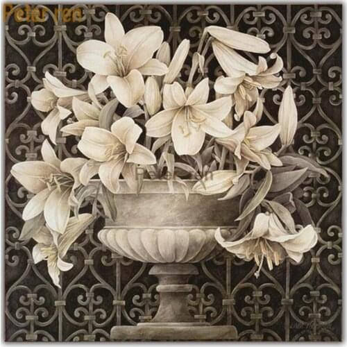 Peter ren Diy Diamond painting cross stitch 5d Full round crystal Rhinestone Mosaic Diamond embroidery Lily Arts flowerpot