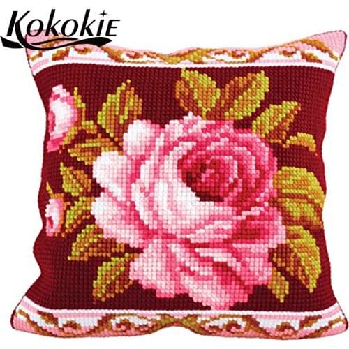 3d Latch hook rug making kit flower pillowcase Handmade Unfinished Embroidery Pillowcase cross stitch Rug Yarn cushion mat