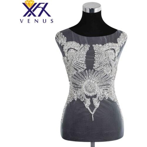 XINFANGXIU Sew-on Rhinestone Patches Beads Pearls Applique Garment Embroidery Patches For Costume Party Wedding Dress