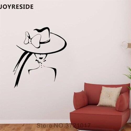 JOYRESIDE Beauty Salon Wall Decal Modern Girl With Hat Wall Sticker Fashion Vinyl Decal Home Bedrooms Decor Interior Design A780