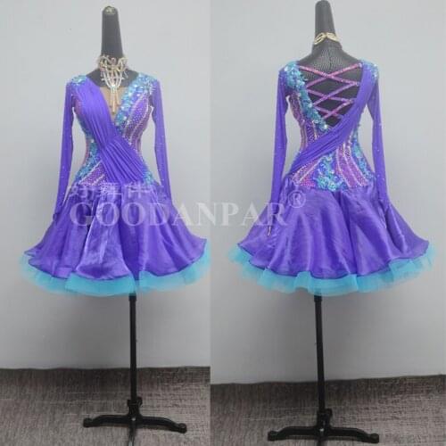 NEW Rumba Jive Chacha Latin Dance Dress,ballroom dress,women dance wear, purple latin dress ,Sunflower Dance Dress long sleeves