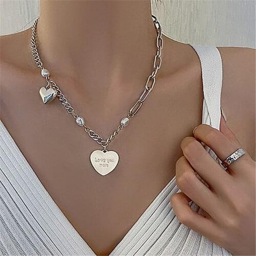 Baroque Style Vintage Shiny Heart Pendant Necklace Women Fashion Bijoux Punk Jewelry Chokers Necklaces Wholesale