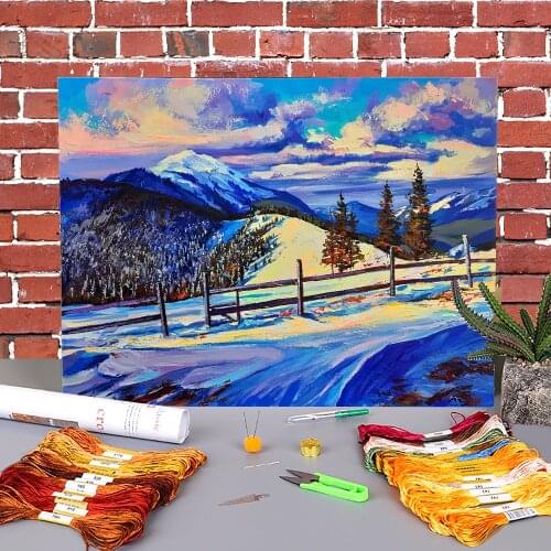 Landscape Mount Syniak Printed Canvas 11CT Cross-Stitch Complete Kit DIY Embroidery DMC Threads Knitting Painting Adults
