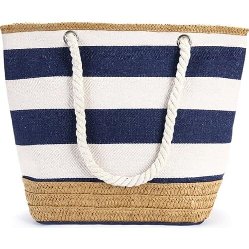 Striped Tote Bag Women Summer Classic Canvas Beach Bag Female Large Capacity Shoulder Shopping Bag Travel Casual Handbags