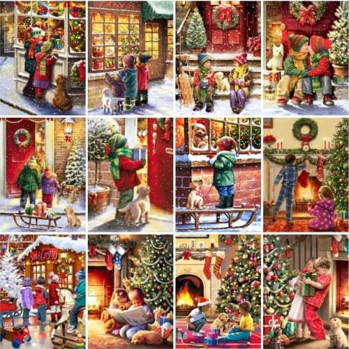 Paint By Number Christmas Drawing on Canvas DIY Pictures Painting By Number Child Hand Painted Home Decoration Gift