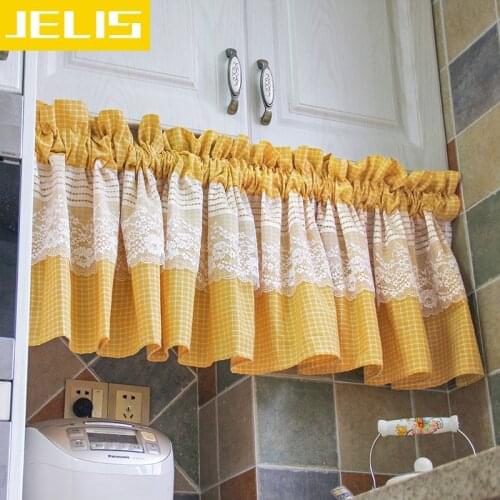 Luxury Embroidery Bay Window Curtains Lace Short Curtain for Kitchen Cabinet Door Separate Panel Plaid Drapes Cafe Half-Curtain
