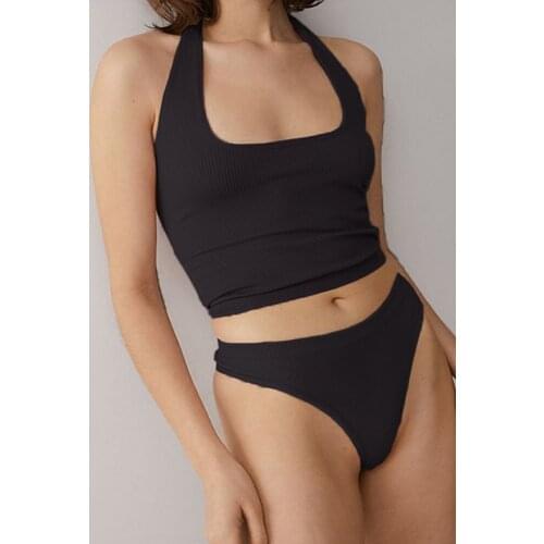 Sexy Backless Knitted Crop Tops Tanks Women Summer Halter Sleeveless Skinny Camisole Black Slim Stretch Club Short Vest Clothes