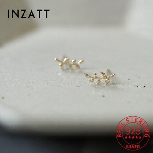 INZATT Real 925 Sterling Silver Leaves Stud 14k Gold Earrings For Women Cute Fine Jewelry Minimalist Accessories Drop Shipping