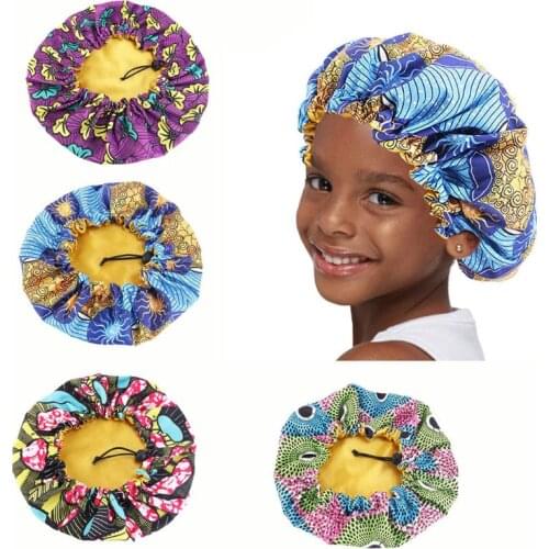 Fashion Stain Silky Big Bonnet for Kids Children Sleep Cap Headwrap Hat Hair Wrap Accessories