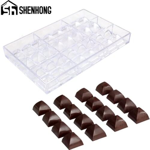SHENHONG 32 Cavity Polycarbonate Chocolate Mold Durable Transparent Plastic PC Mould 8g Square Cone Candy Dessert Baking Tools