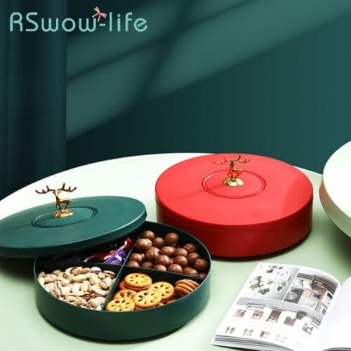 Light Luxury Creative Compartment with Lid Candy Tray Home Living Room Nut Snacks Dried Fruit Box Snack Plate For Kitchen