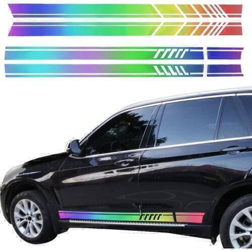 2PCS Colorful Car Body Side Skirt Stickers Stripes Graphics Vinyl Decals For All Models Auto Decor Accessories
