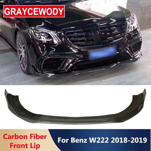W222 Real Carbon Fiber Front Bumper Shovel Lip Protector And Air Vent Trim For Benz W222 S63 S65 AMG Car Body Kit 2018 Up