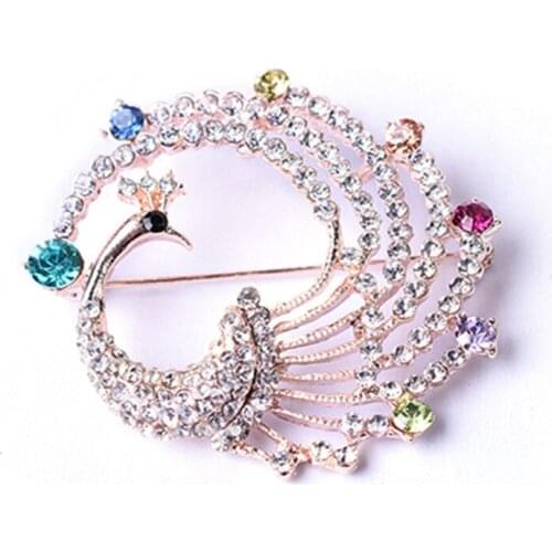 Female Peacock rhinestone brooches fashion color brooch badges animal Crystal Brooches Pins wholesale