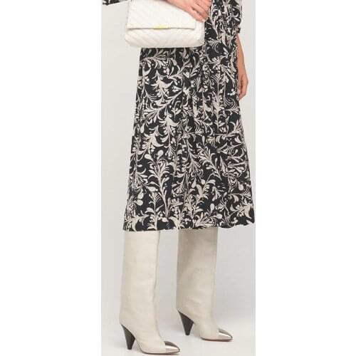 2021 French Autumn New Style Retro Floral Skirt Fashion Loose Pleated Women Midi Skirt