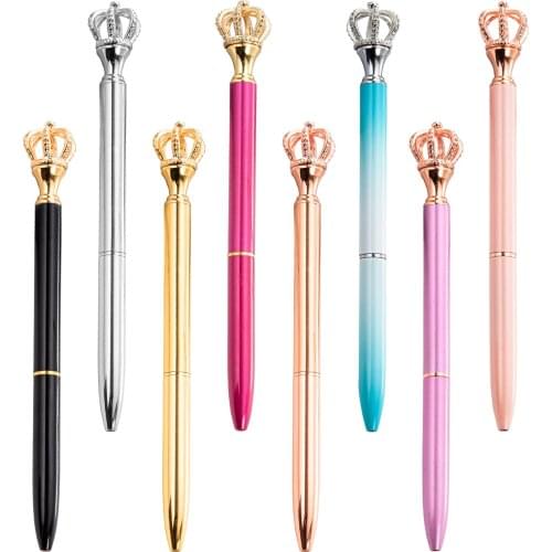 100PCS/LOT Factory Wholesale Colored Metal Pen Custom Logo crown Diamond promotional ball pen for gift