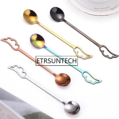 100pcs Stainless Steel Feather Spoon Coffee Milk Stirring Teaspoon Ice Cream Dessert Spoons Cutlery Gift Spoon