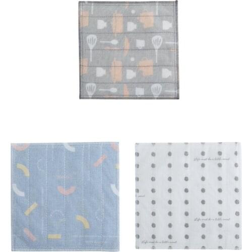 3PCS Printed Cotton Yarn Scouring Pad Absorbent Non-Linting Rag Kitchen Dish Cloth Decontamination Cleaning Towel