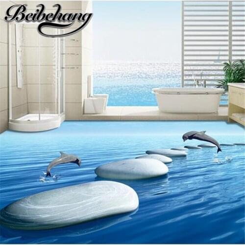 Beibehang 3 d pvc flooring custom 3d bathroom flooring 3 d underwater world pebbles dolphins to download 3d wall mural wallpaper