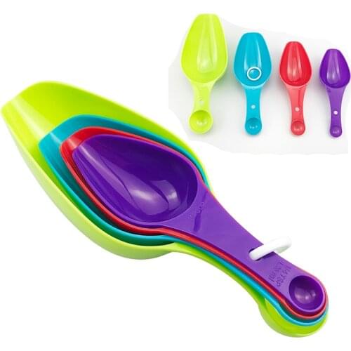 4pcs Plastic Measuring Spoon Set Mixed Color Baking Tools Flour Milk Powder Spoon With Scale Kitchen Gadget Measuring Tools