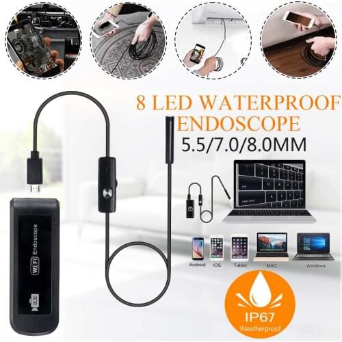 8mm wifi Endoscope Camera with 8 LED 1-10M Mini Waterproof Soft Cable Inspection Camera USB Endoscope Borescope For Android