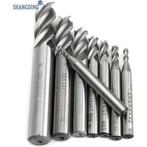 8Pcs/set 4 Flute End Mill HSS Straight Shank CNC Cutter Drill Bit Tool 2/3/4/5/6/8/10/12mm
