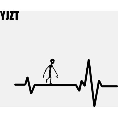 YJZT 15.2CM*7.1CM HEART BEAT LINE ALIEN EXTRATERRESTRIAL UFO CAR STICKER VINYL DECAL Black/Silver C3-0512