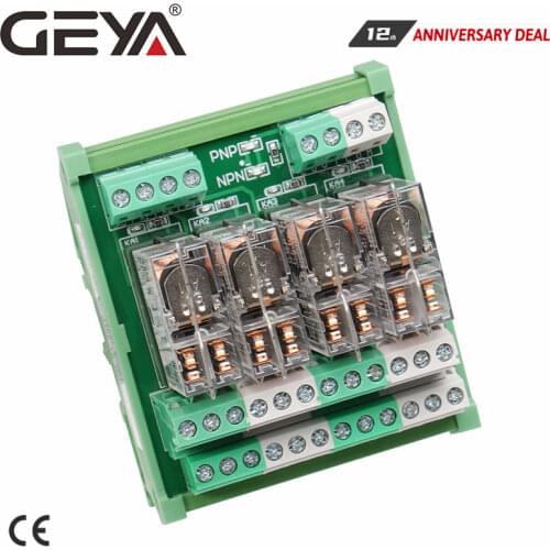 GEYA 2NG2R 4 Channel Omron Relay Module Din Rail Type 2NO 2NC Electronic DPDT Switch 12V 24V Relay Board